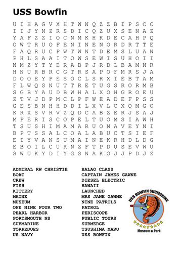 Uss Bowfin Pearl Harbor Word Search By Sfy773 Teaching Resources Tes