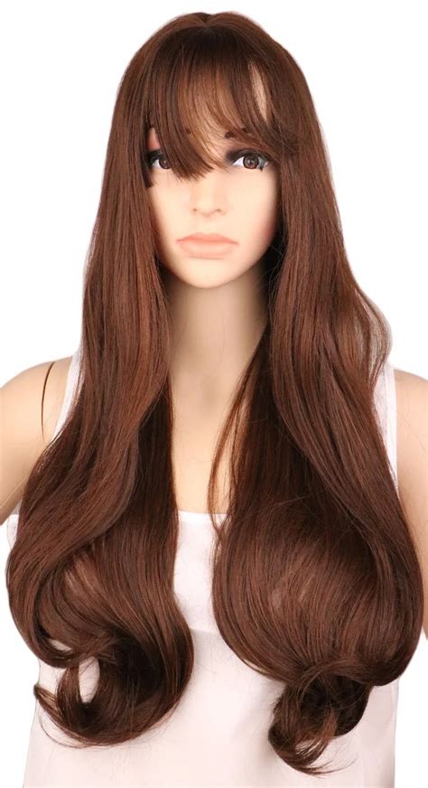 Qqxcaiw Long Curly Party Cosplay Wig For Women Ladies Natrual Brown 60 Cm Synthetic Hair Wigs In
