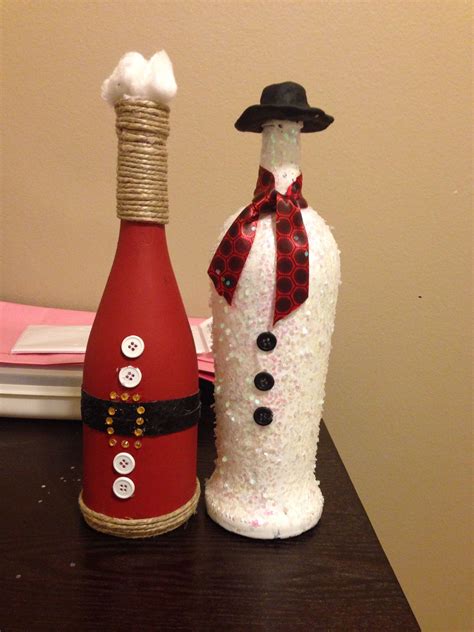 Santa And Snow Man Wine Bottle Craft Wine Bottle Diy Crafts Wine