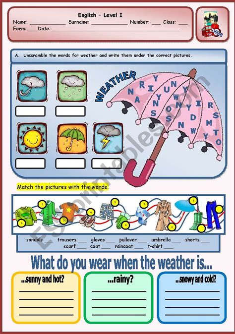Weather And Clothes Esl Worksheet By Xani