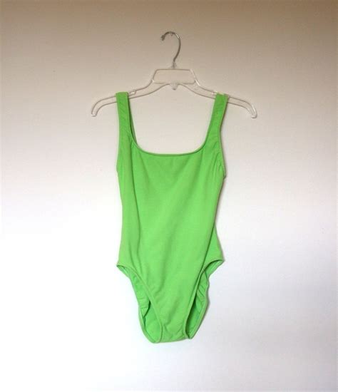 Vintage Bright Lime Green Bathing Suit Or Bodysuit Size Small