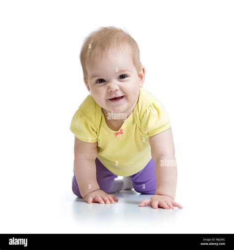 Funny Baby Goes Down On All Fours Stock Photo Alamy