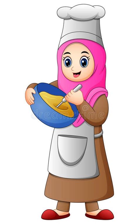 Chef cartoon, chef, cooking, fictional character png. Happy Muslim girl cooking. Illustration of Happy Muslim ...