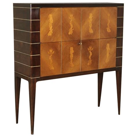 12 inch width x 15 inch height, product type: Bar Cabinet, Ebony Stained Wood, Walnut Veneer, Inlaid Maple, Italy, 1950s at 1stdibs