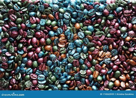Multi Colored Painted Pearl Coffee Beans Texture Background Stock Image