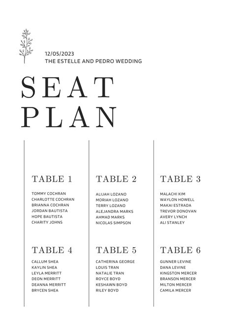 Seating Chart Template Wedding