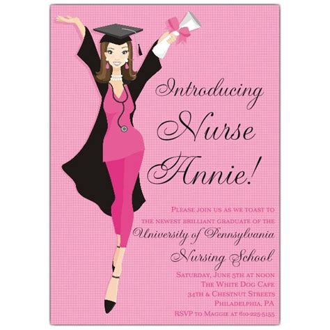 Brunette Nurse Graduation Invitations Paperstyle