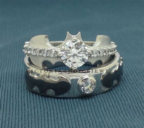 His Her 2 Ct White Round Cz Diamond Batman Engagement Wedding Ring Set