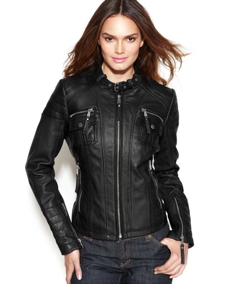 Lyst Michael Kors Michael Leather Buckle Collar Motorcycle Jacket In