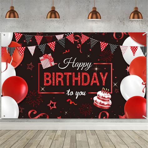 Buy Red And Black Birthday Backdrop Banner Extra Large Happy Birthday Backdrop Banner Sign