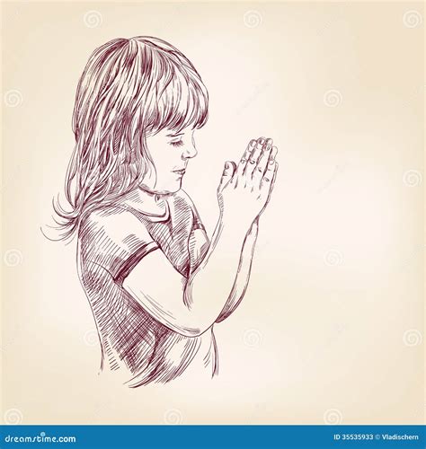 Little Girl Praying Hand Drawn Vector Llustration Stock Photos Image
