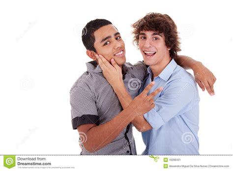 Two Young Men Laughing And Hugging Stock Image Image Of