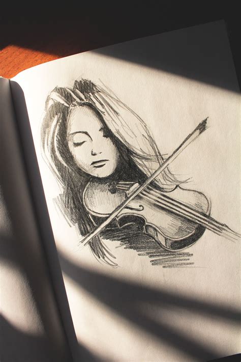 Violin Girl Graphic Sketch Violin Art Violin Art Drawing Book Art