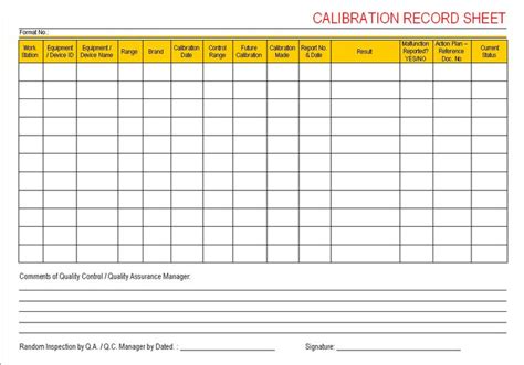 Calibration Record Sheet Resume Records Sample Resume