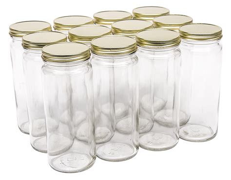 Nms 16 Ounce Glass Tall Straight Sided Mason Canning Jars With 63mm Gold Metal Lids Case Of