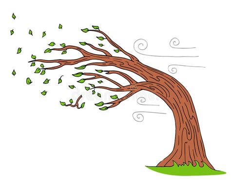 Blowing Wind Windy Day Bending Tree Stock Vector Illustration Of