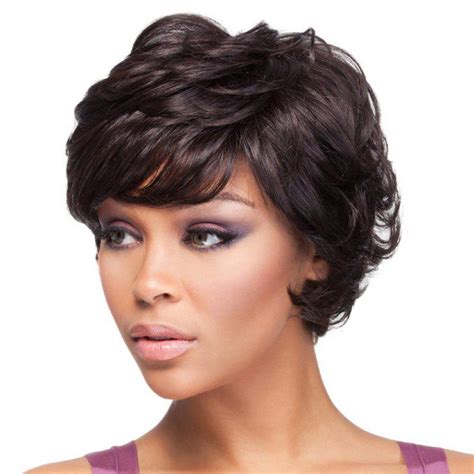 Elegant Side Bang Black Capless Stylish Short Fluffy Curly Synthetic Wig For Women Off