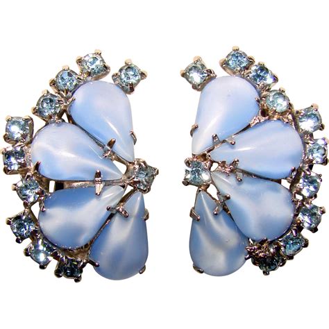 Fabulous Blue Satin Glass Rhinestone Clip Earrings From Jewelpigs On