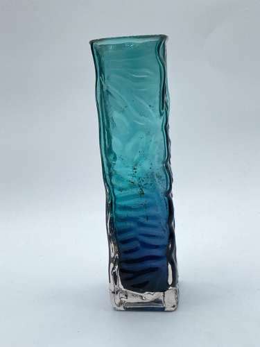 Vintage Tajima Japanese Best Art Glass Textured Blue Cased Glass Vase