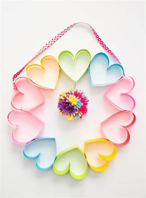 Hello Wonderful Diy Rainbow Paper Heart Pom Pom Wreath
