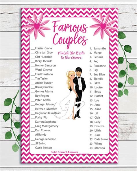 Famous Couples Bridal Shower Game Featuring With A Hot Pink Flare A