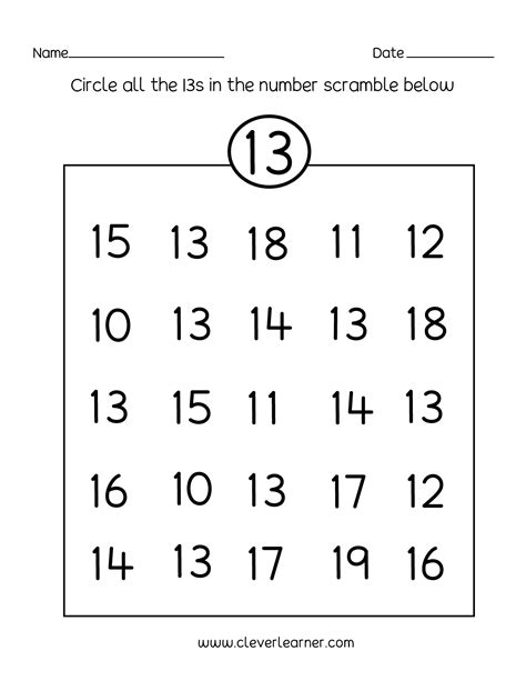 Printable Number 13 Worksheet Preschool