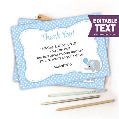 Maybe you would like to learn more about one of these? Editable Printable Blue Elephant Thank You Cards| Text ...