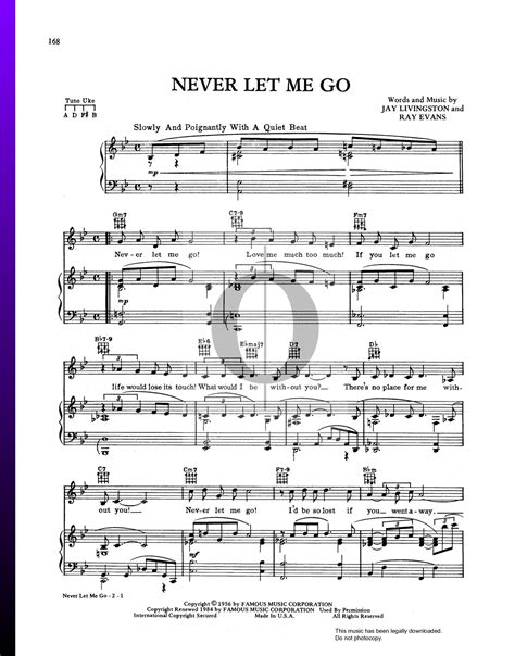 Never Let Me Go Sheet Music Piano Voice Guitar Oktav