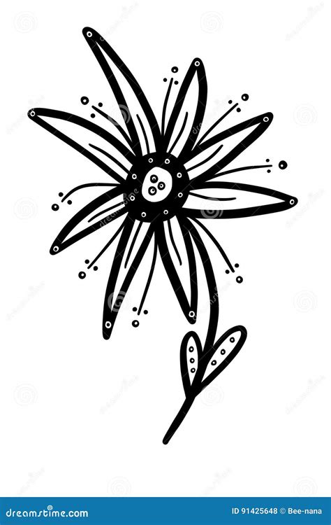 Whimsical Flower Illustration In Black And White Stock Illustration