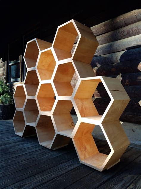 Maple Hardwood Shelving Unit Hexagon Shelves Honeycomb Etsy