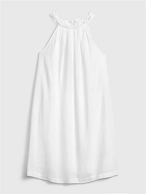 Tie Back Sleeveless Halter Dress In Linen Cotton Halter Dress