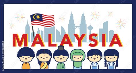 Malaysia National Independence Day Illustration With 3 Race Cute