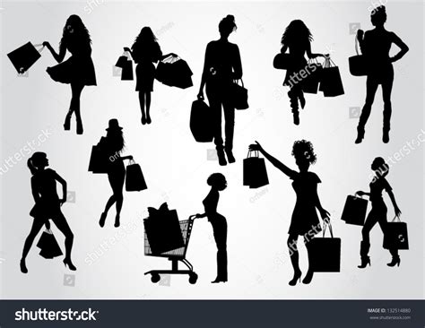 Woman Shopping Silhouettes Stock Vector Illustration 132514880