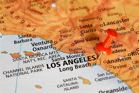 Travel Map Of The Coast Of California Showing Los Angeles Stock Image