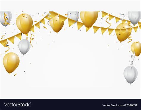 Gold And White Balloon With Confetti Royalty Free Vector
