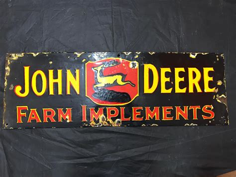 John Deere Farm Implements 36x12 Black Porcelain Enamel Sign Single