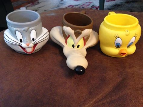 set of 3 cups mugs tweety bird bugs bunny wile e coyote looney tunes kfc 1992 1837546264