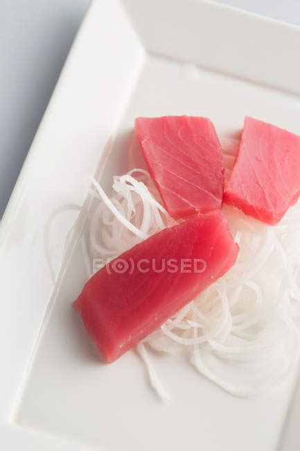 Japanese Sashimi Tuna With Daikon Set Close Up Sushi Stock Photo