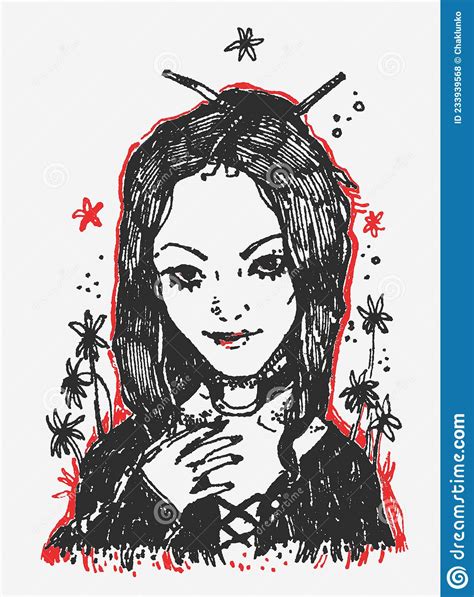 hand drawn ink portrait with a beautiful girl stock vector illustration of drawing dark