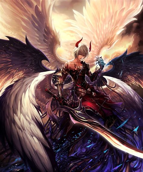 Boy Angel Wings Artist Request Asymmetrical Clothes Cygames Dark Persona Demon Boy Demon Horns