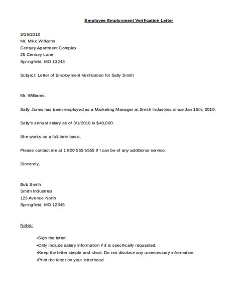 Employment Verification Letter Template Word Free