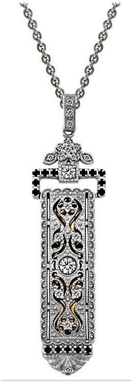 Portuguese hallmark with deer and.800 gold fineness. 18Kt White Gold Art Deco Cartouche Chain Pendant with ...