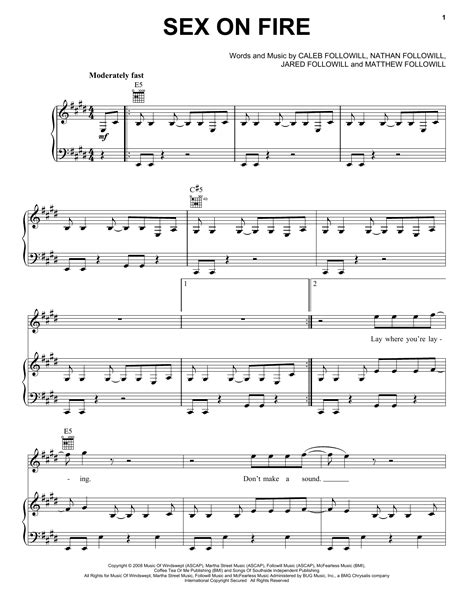 Sex On Fire Sheet Music Kings Of Leon Piano Vocal And Guitar Chords
