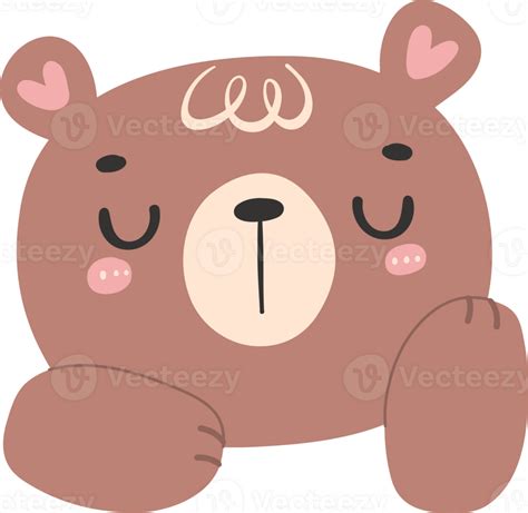 Cute Sleeping Brown Bear Face With Hands Kawaii Animal Woodland