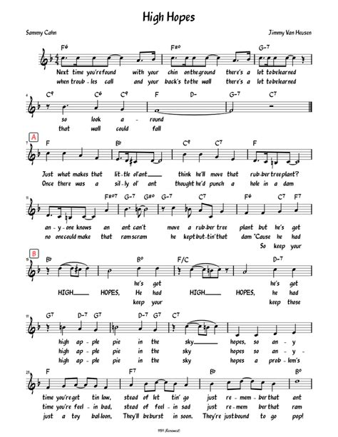 High Hopes Lead Sheet With Lyrics Sheet Music For Piano Solo