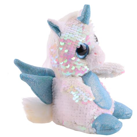 13cm Iridescent And White Unicorn Soft Toy With Sequin Reveal Reversible Sequins Toyland