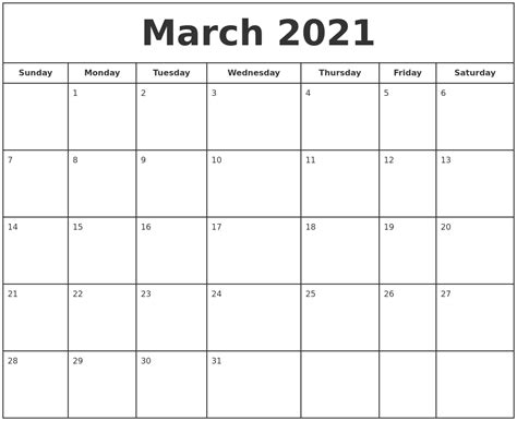 Browse our selection of march 2021 calendar templates. March 2021 Print Free Calendar