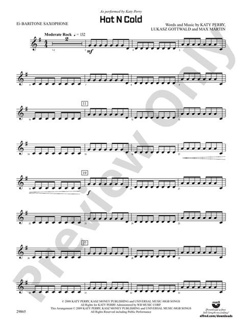 Hot N Cold E Flat Baritone Saxophone E Flat Baritone Saxophone Part Digital Sheet Music Download