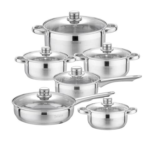 4 bowls, 4 plates, 4 sets stainless steel utensils, 1 stainless steel pot with lid, 1 stainless steel fry pan with lid. Kitchen Cookware 12 Piece Set Glass Lids | Cookware set ...