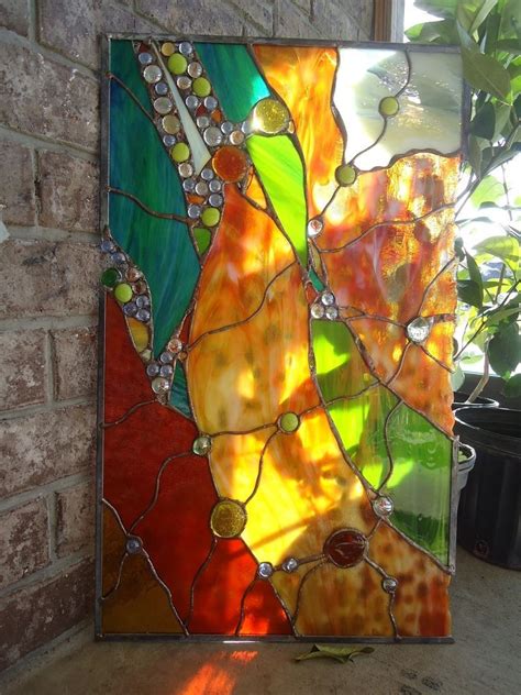 Abstract Stained Glass Transom Window Contemporary Nuggets Suncatcher